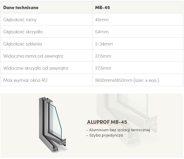 Aluminiowy system okienny aluprof MB-45 DOOR